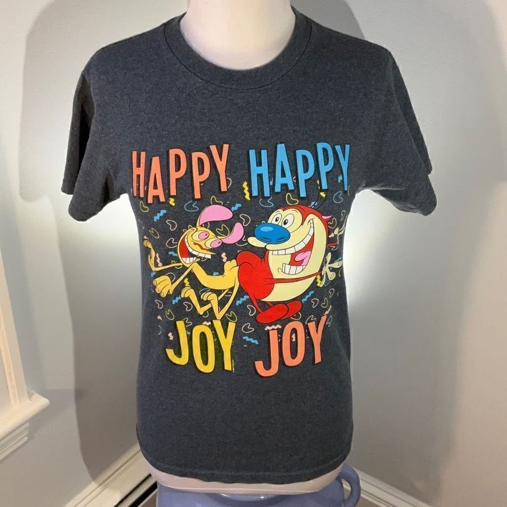 Ren and Stimpy Happy Happy Joy Joy Tshirt, Small, Grey. Nickleodeon 90’s Adult S